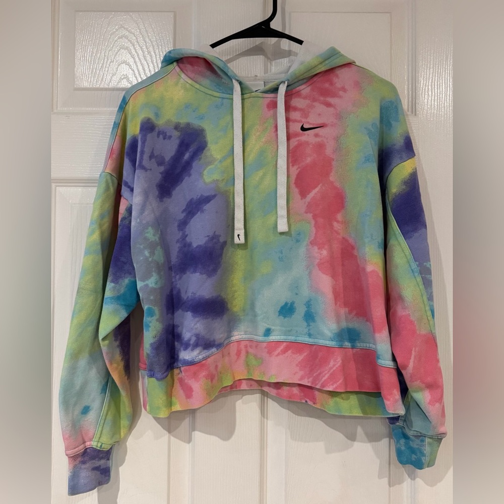 Nike Tie Dye Bright Neon 80s Hoodie Sweatshirt Size S Cotton Blend Retro‎